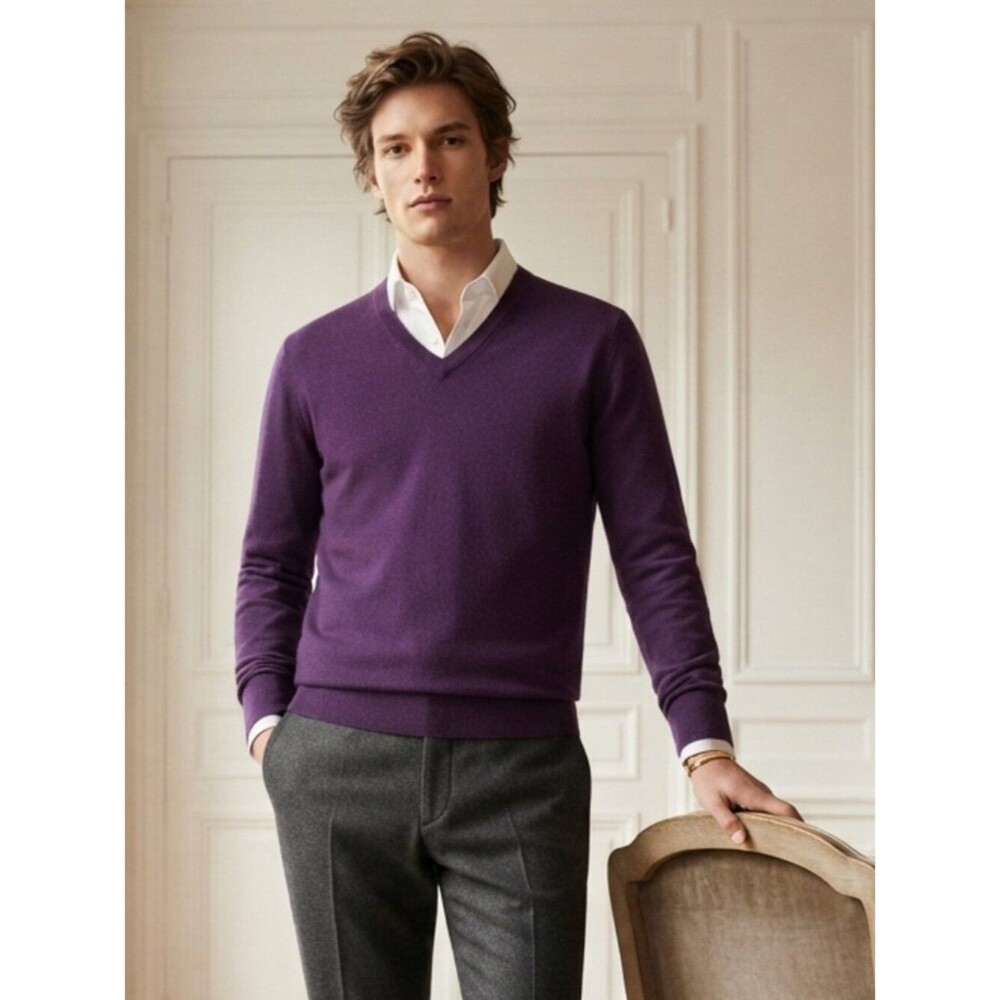 Peter Millar Purple V-Neck Wool Silk Blend Sweater Size Large